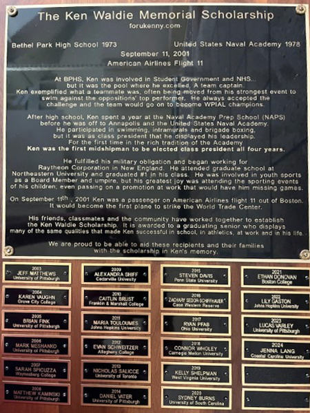 The Ken Waldie Memorial Scholarship Plaque 2024